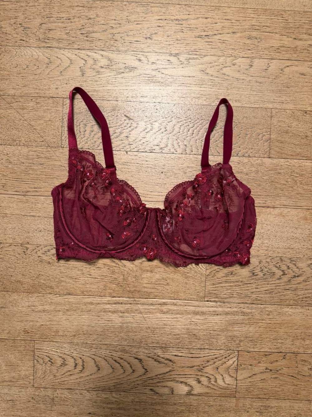 Kat The Label Burgundy Embroidered Underwire Bra